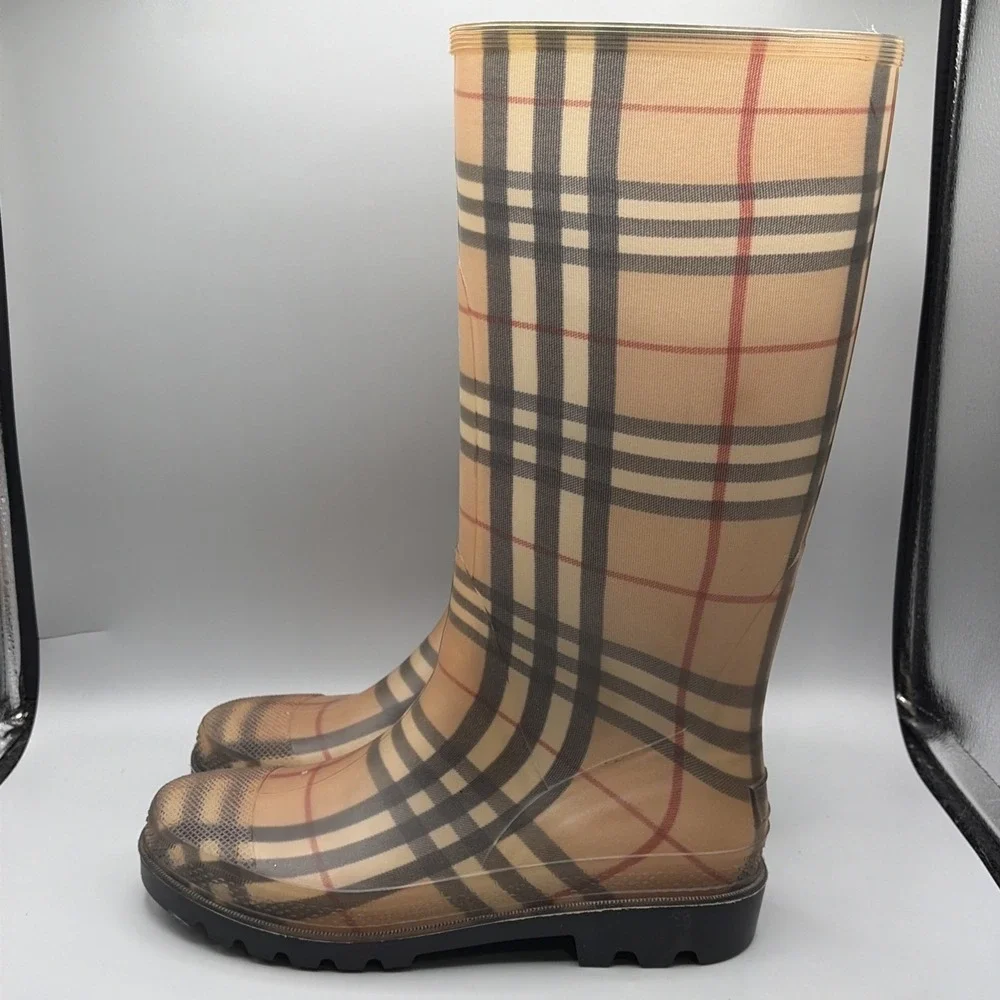 Burberry Rain Boots Womens US 6.5 EUR 40 nova check Plaid Tall wellington france
